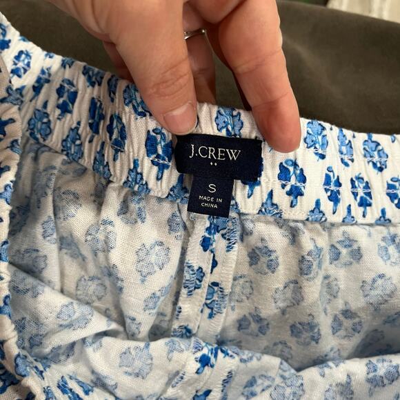 J.Crew Linen Blend Blue White Tile Print Shorts SZ S Summer Vacation Beachwear - Picture 5 of 11